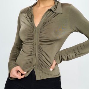 COPY - NEW Fashion sexy trendy ruched long sleeve top - OLIVE